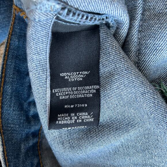 Boom Boom Jean Jacket Size Large Blue Denim Distressed Floral Embroidery Boho - Picture 9 of 12